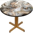 thumbnail image 1 of Round Marble Table Cloth, Elastic Waterproof Sand Brown Retro Marbling Texture Fitted Tablecloth for 52" Tables, Polyester Backed Wipe Clean Table Covers for Dining, Camping, Outdoor, 1 of 6