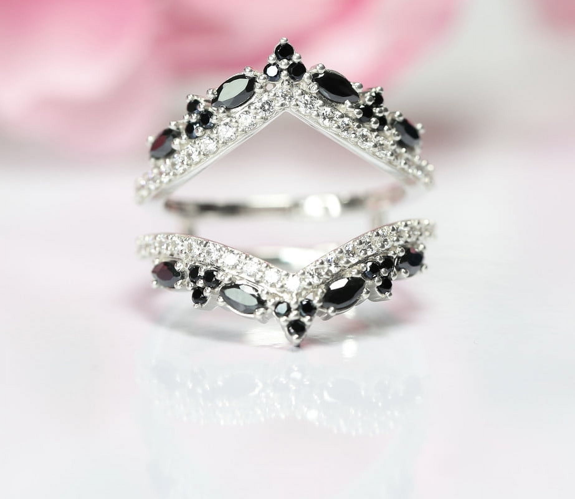 Round & Marquise Cut Black onyx Wedding Enhancer ring - 14k White Gold ...