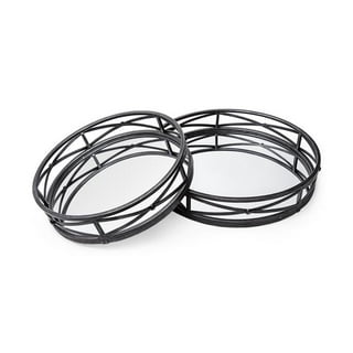 Set Of 2 Round Matte Black Metal With Mirrored Glass Bottom Trays Set Of 2 Round Matte Black Metal With Mirrored Glass Bottom Trays