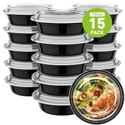 Round Meal Prep Container with Lids TINANA 15 Pack 16 OZ To Go Containers, Plastic Food Storage Containers Set- Microwave, Freezer & Dishwasher Safe, Durable & Stackable