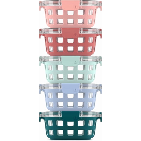 Round Meal Prep Containers 3.4 Cup 10 Piece Set with Silicone Sleeves and Airtight Lids Color Melon