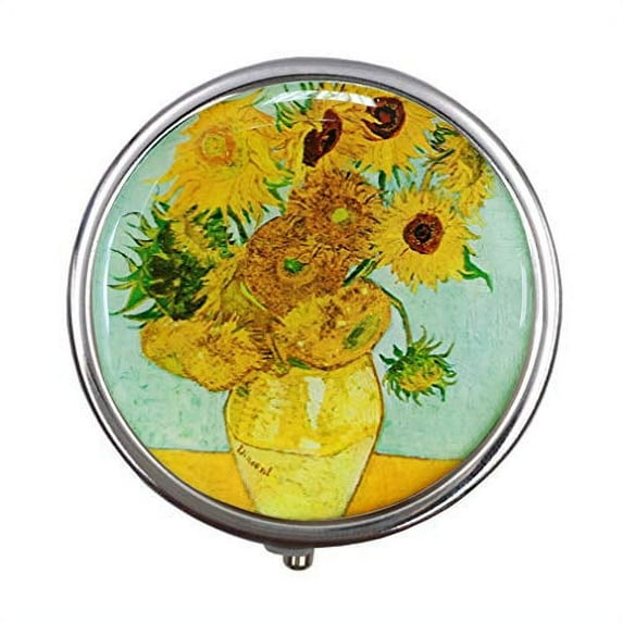 Round Medicine Box Portable Mini Metal Pill Case 2 inches Travel Little Pill Dispenser for Purse