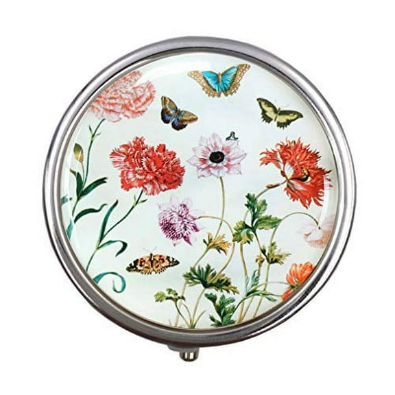 Round Medicine Box Portable Mini Metal Pill Case 2 inches Travel Little Pill Dispenser for Purse