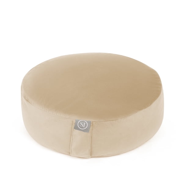 Round Meditation Cushion (16"x16"x5") | Large Floor Support Pillow for Yoga, Women & Men | Removable Cover | Filled with 100% Buckwheat | Beige
