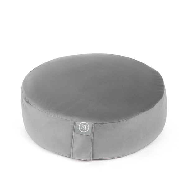 Round Meditation Cushion (16"x16"x5") | Large Floor Support Pillow for Yoga, Women & Men | Removable Cover | Filled with 100% Buckwheat | Grey