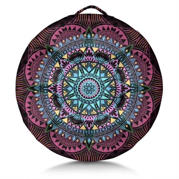 Round Meditation Cushion, 22" Dutch Velvet Floor Pillow with PP Cotton Filling for Yoga, Zen, Reading, and Floor Seating, Boho Print