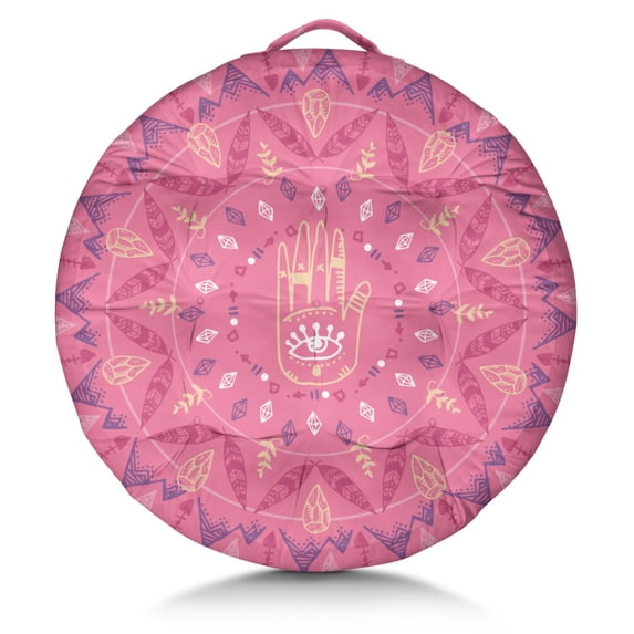 Round Meditation Cushion, 22" Dutch Velvet Floor Pillow with PP Cotton Filling for Yoga, Zen, Reading, and Floor Seating, Boho Print