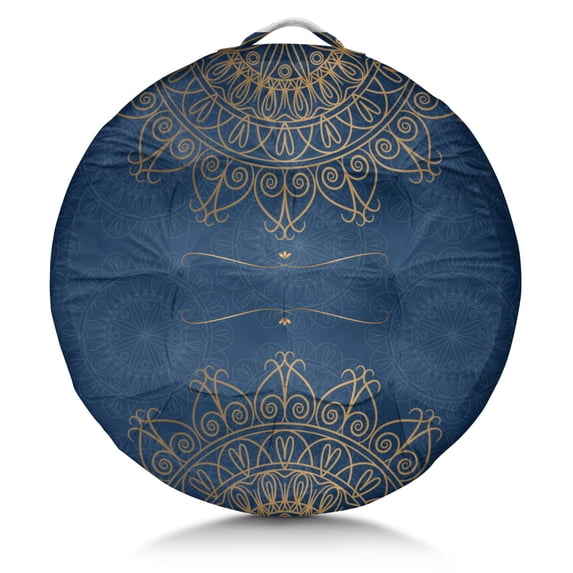 Round Meditation Cushion, 22" Dutch Velvet Floor Pillow with PP Cotton Filling for Yoga, Zen, Reading, and Floor Seating, Boho Print