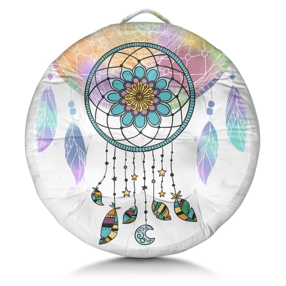 Round Meditation Cushion, 22" Dutch Velvet Floor Pillow with PP Cotton Filling for Yoga, Zen, Reading, and Floor Seating, Boho Print
