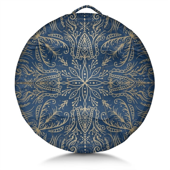 Round Meditation Cushion, 22" Dutch Velvet Floor Pillow with PP Cotton Filling for Yoga, Zen, Reading, and Floor Seating, Boho Print