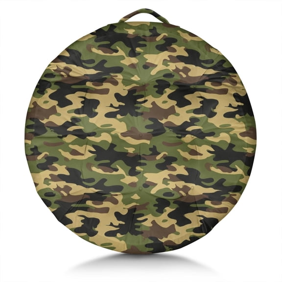 Round Meditation Cushion, 22" Dutch Velvet Floor Pillow with PP Cotton Filling for Yoga, Zen, Reading, and Floor Seating, Camouflage Print