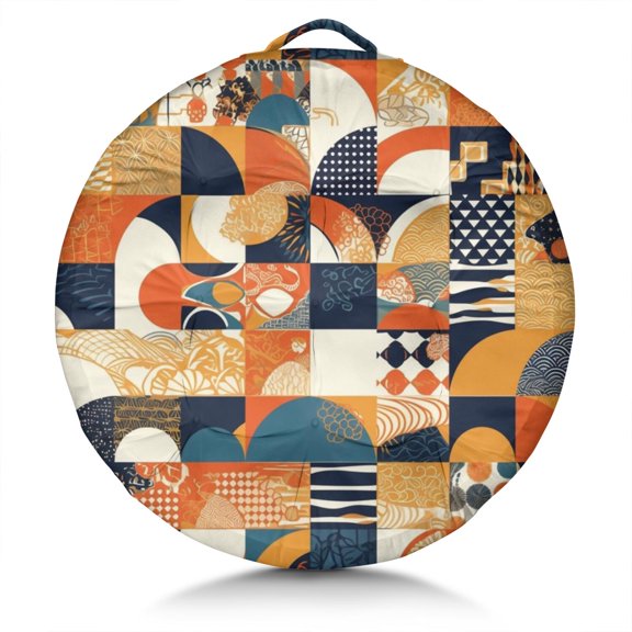 Round Meditation Cushion, 22" Dutch Velvet Floor Pillow with PP Cotton Filling for Yoga, Zen, Reading, and Floor Seating, Colorful Bricks & Pop