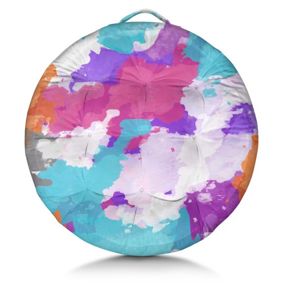 Round Meditation Cushion, 22" Dutch Velvet Floor Pillow with PP Cotton Filling for Yoga, Zen, Reading, and Floor Seating, Colorful Bricks & Pop