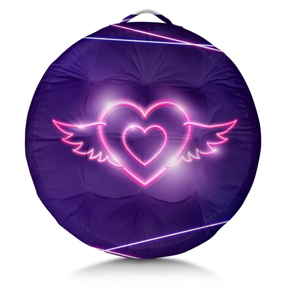 Round Meditation Cushion, 22" Dutch Velvet Floor Pillow with PP Cotton Filling for Yoga, Zen, Reading, and Floor Seating, Heart, Neon Love