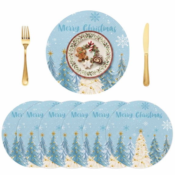 Round Merry Christmas Placemats Set of 6, 13 Inch PP Woven Place Mats ...