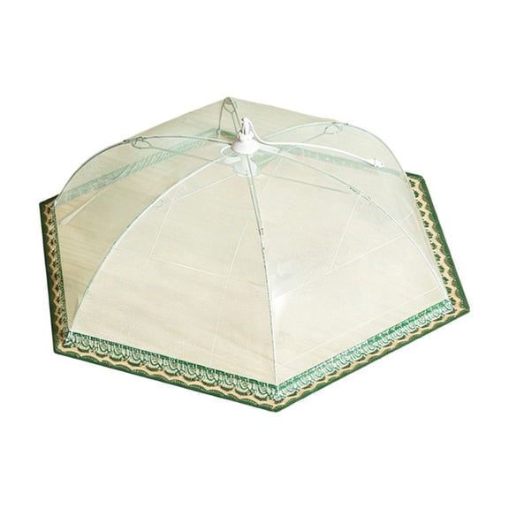 Round Mesh Food Cover Tent, Lace Screen Food Protector for Outdoor Picnic and Kitchen Table, Green, 23.62 inch