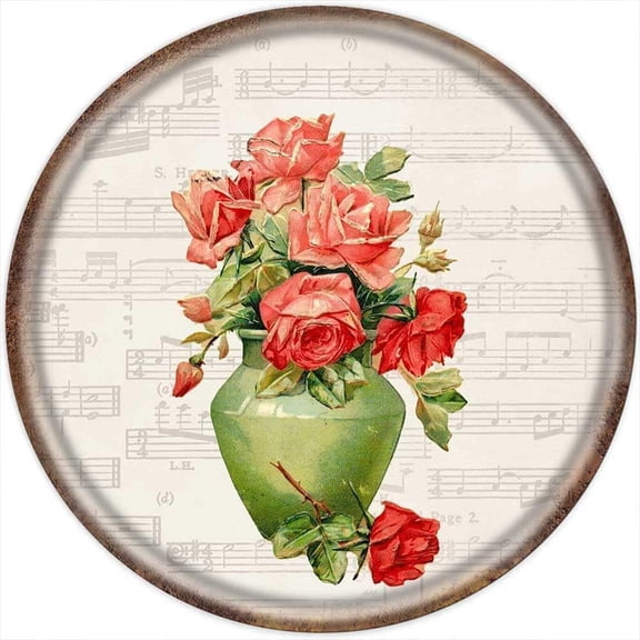 Round Metal Aluminum Sign Rustic Wall Decor Roses Wreath Sign Suitable for Home Garden Kitchen Bar Cafe Garage Retro Vintage 8x8 Inch