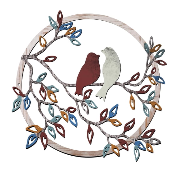 Round Metal Bird Wall Art, Iron Tree Branch Wall Decor, 5 Vintage Color Variants