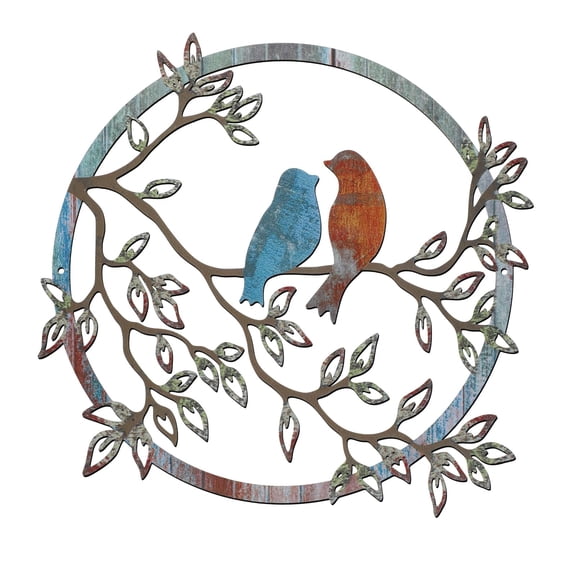 Round Metal Bird Wall Art, Iron Tree Branch Wall Decor, 5 Vintage Color Variants