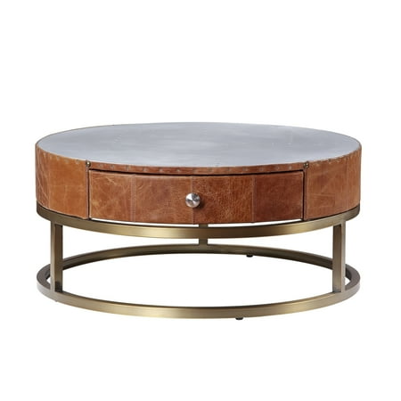 Round Metal Coffee Table with Airy Design Base Small Multicolor- Saltoro Sherpi