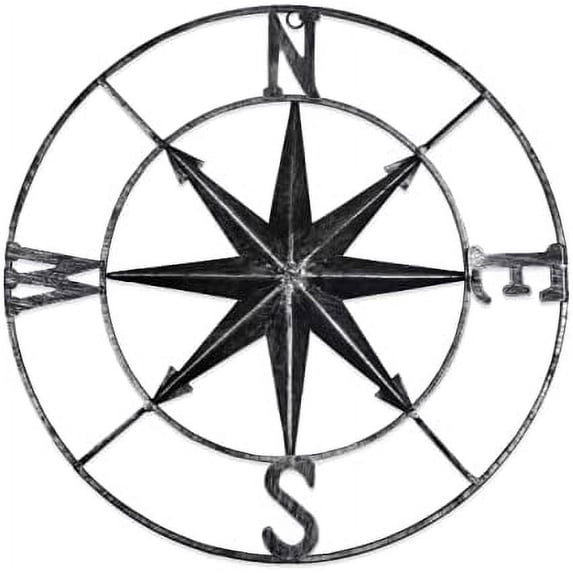 Round Compass Sign Rustic Large Exterior Decorations: 22.8 Inch Black Round Metal Compass ...
