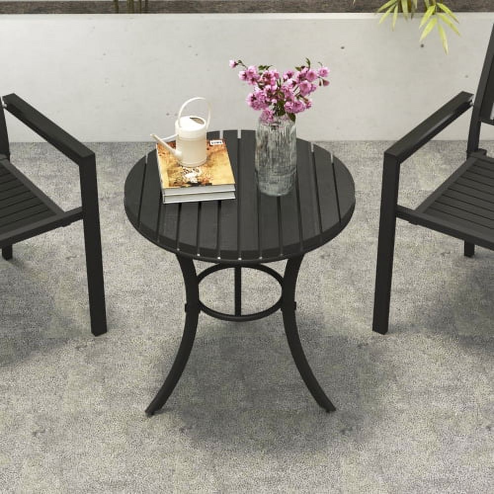 Round Metal Dining Table, 23.6“ Outdoor Patio Retro Bistro Dining Table, Plastic Wood Tabletop and Metal Steel Frame Leisure Side Coffee Table for Patio Porch Garden Poolside and Backyard - image 1 of 7