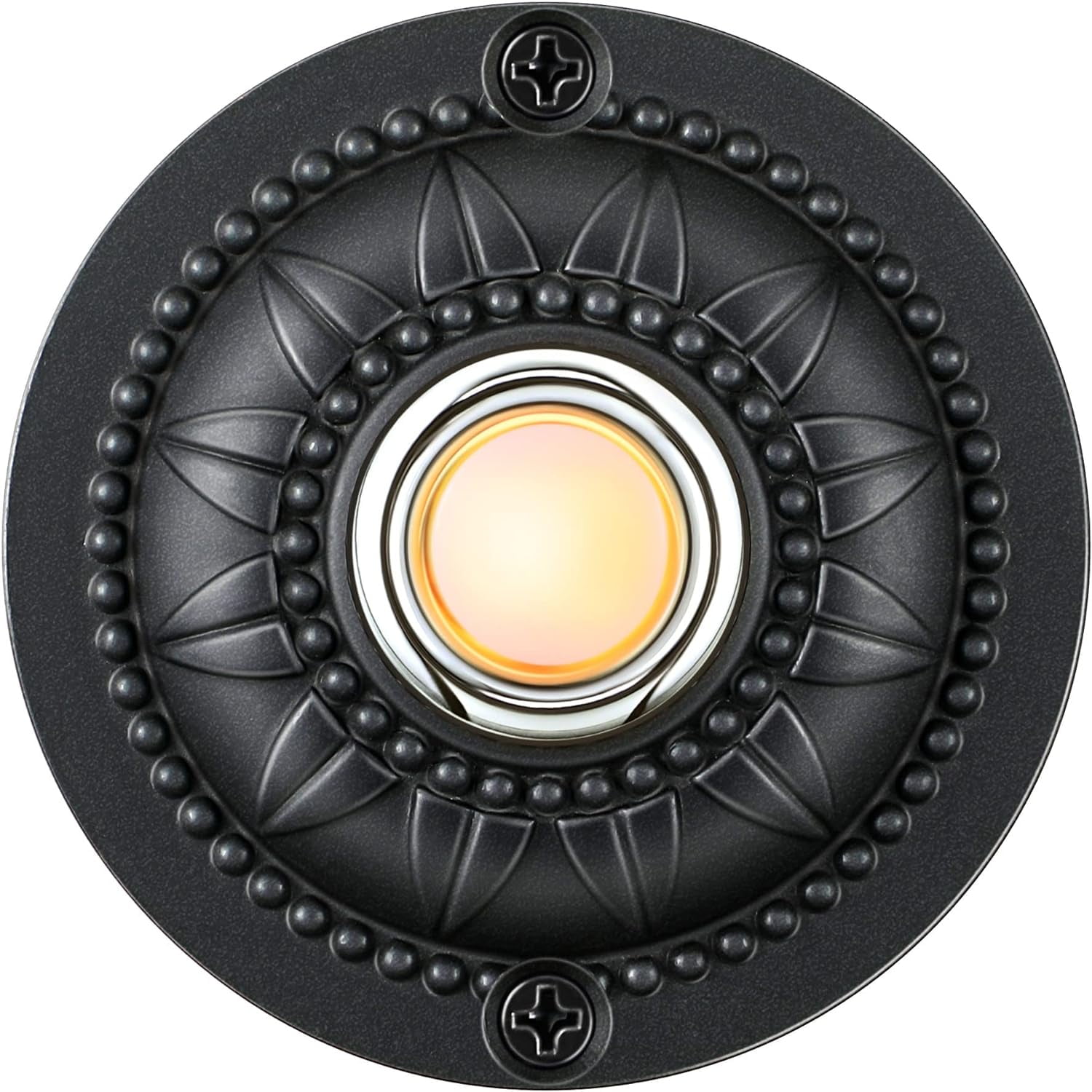 Round Metal Doorbell Push Button, Black Wired Lighted Up LED Doorbell Button Replacement Solid Iron Doorbell for Home Front Door
