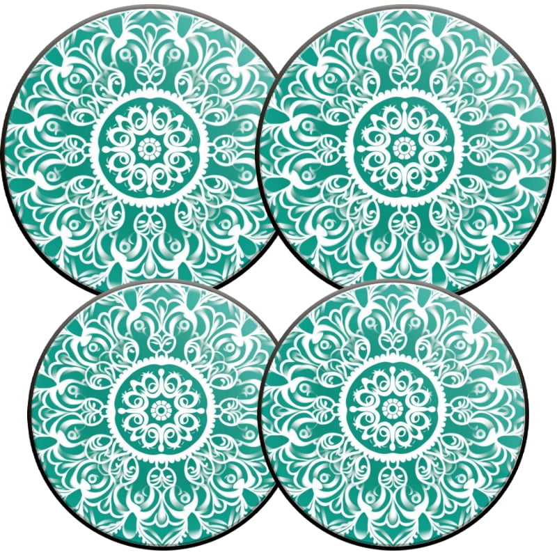 Round Metal Electric Stove Burner Cover, Green White Mandala Floral Pattern Durable Easy to Clean Gas Stove Burner Covers Set of 4 for Kitchen Decor, 8 Inches and 10 Inches