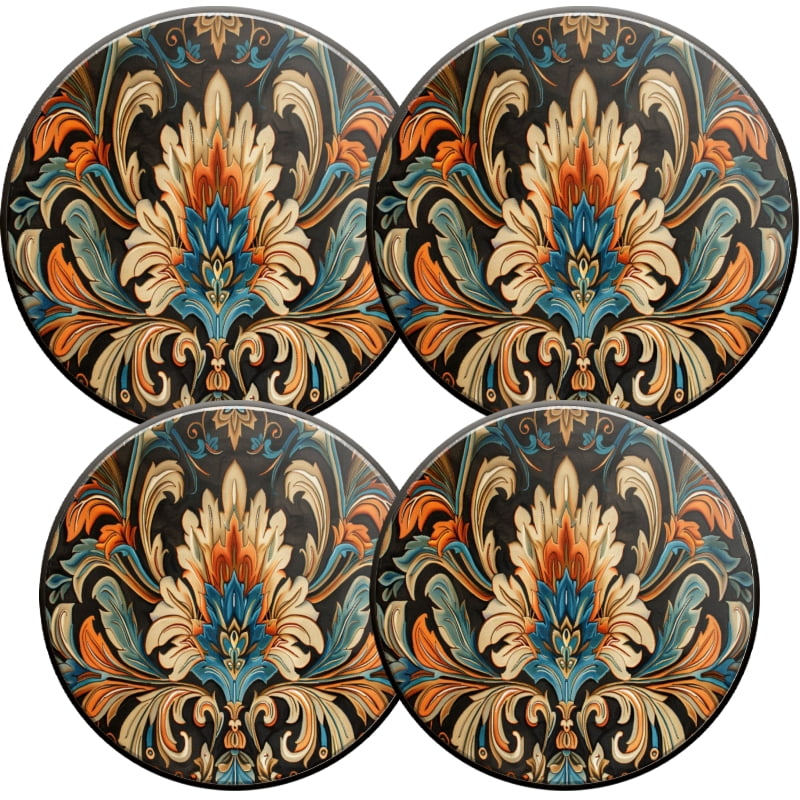 Round Metal Electric Stove Burner Cover, Vintage Boho Mandala Chic Flower Durable Easy to Clean Gas Stove Burner Covers Set of 4 for Kitchen Decor, 8 Inches and 10 Inches