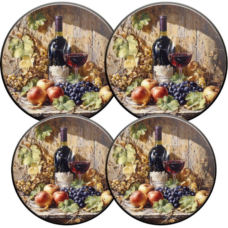 Round Metal Electric Stove Burner Cover, Vintage Wine Grape Fruit Durable Easy to Clean Gas Stove Burner Covers Set of 4 for Kitchen Decor, 8 Inches and 10 Inches