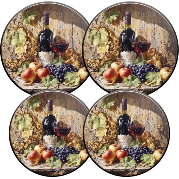Round Metal Electric Stove Burner Cover, Vintage Wine Grape Fruit Durable Easy to Clean Gas Stove Burner Covers Set of 4 for Kitchen Decor, 8 Inches and 10 Inches