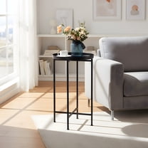 Round Metal End Table - Indoor/Outdoor Accent Table - Black Finish