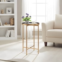 Round Metal End Table - Indoor/Outdoor Accent Table - Gold & Navy Blue