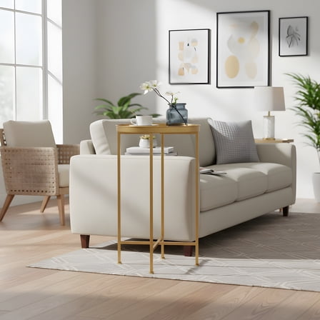 Round Metal End Table - Indoor/Outdoor Accent Table - Golden Finish