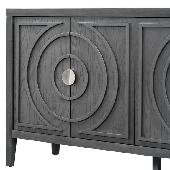Round Metal Handles & Retro Design - Gray Sideboard for Various Home Spaces