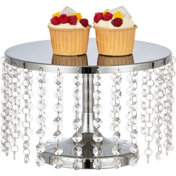Round Metal Mirrored Cake Stand, Cake Stand with Beads, Wedding Decorating Stand Display Plate for Dessert Table, Wedding, Birthday, Party