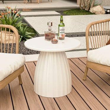 Fsbecl Round Metal Indoor Patio End Table, White