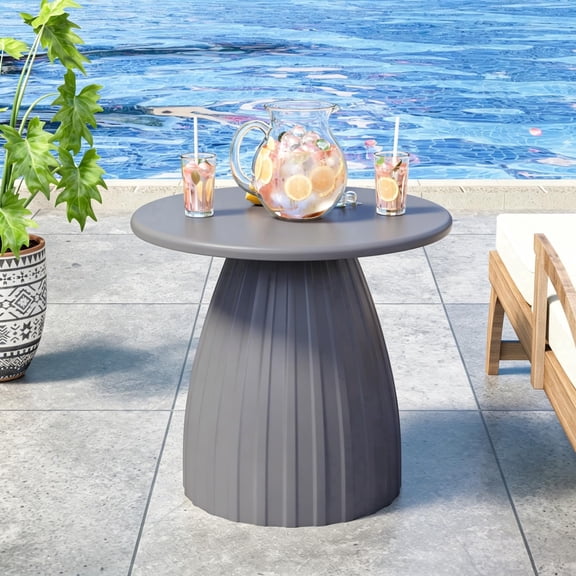 Round Metal Outdoor Patio Side Table, Steel Accent End Table for Garden Yard Balcony