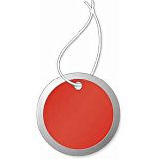 Round Metal Rim Tag, Red, 1-5/8" Diam. with Hole, String Attached - BOX OF 500 (Strung)