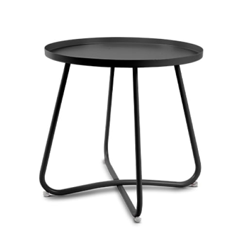 Round Metal Side Table – Modern Small End Table for Indoor/Outdoor Use, Coffee Tea Snack Table for Living Room, Bedroom, Balcony, Garden, Patio, Porch, Black