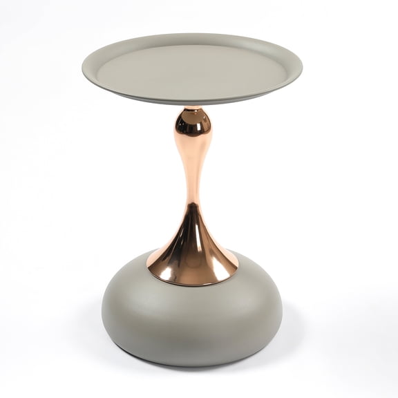 Round Metal Side Table, Tail End Coffee Art Minimalist Style, Matte Gray Color Design Table - Construction For Living Area