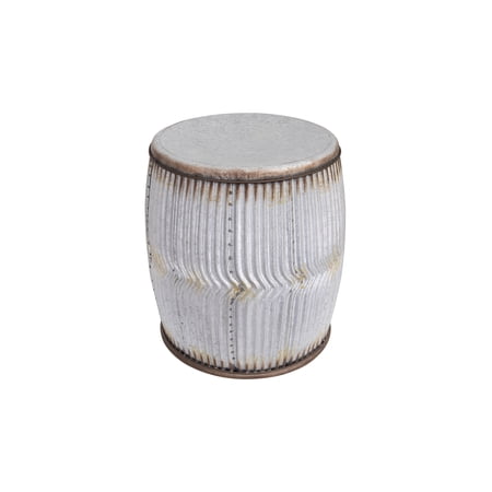 Round Metal Side Table with Rust Detail, Distressed White