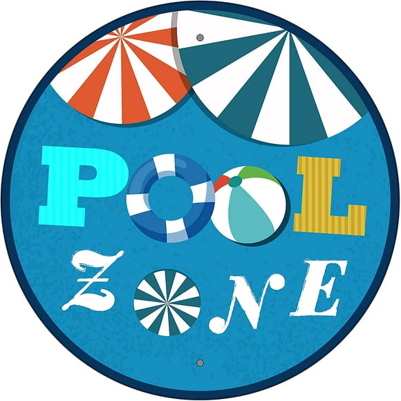 Round Metal Sign Pool Zone Beach Tin Sign Vintage Swimming Pool Sign for Home Wall Art Decoration Outdoor Decor 12inch