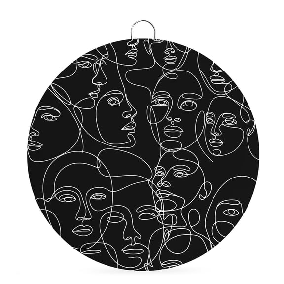 Round Metal Signs for Outside Abstract Human Face Tin Signs Stainless Steel Hook Home Sign Plaque Aesthetic Portrait Lines Black Metal Sign for Front Door Porch Hanging Wall Decor Gifts 6 Inch