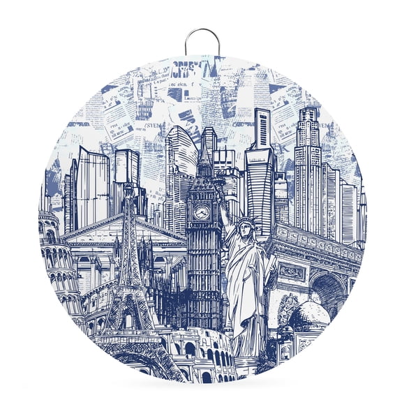 Round Metal Signs for Outside Architecture Landscape Tin Signs Stainless Steel Hook Home Sign Plaque Navy Blue Historic Landmarks Metal Sign for Front Door Porch Hanging Wall Decor Gifts 6 Inch
