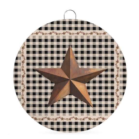 Round Metal Signs for Outside Barn Star Texas Tin Signs Stainless Steel Hook Welcome Home Sign Plaque Berry Country Black Plaid Metal Sign for Front Door Porch Hanging Wall Decor Gifts 6 Inch