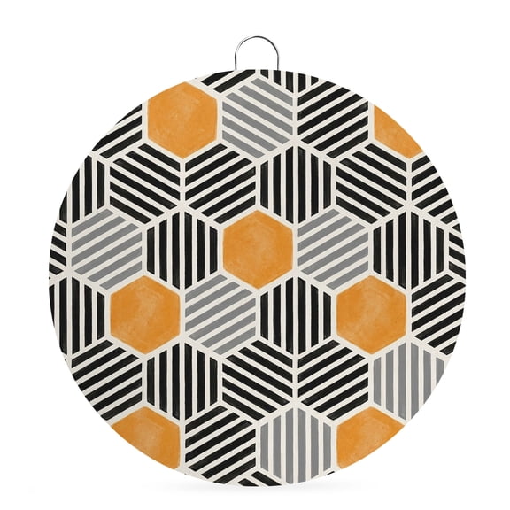 Round Metal Signs for Outside Black Orange Hexagon Tin Signs Stainless Steel Hook Welcome Home Sign Plaque Abstract Geometric Art Metal Sign for Front Door Porch Hanging Wall Decor Gifts 6 Inch