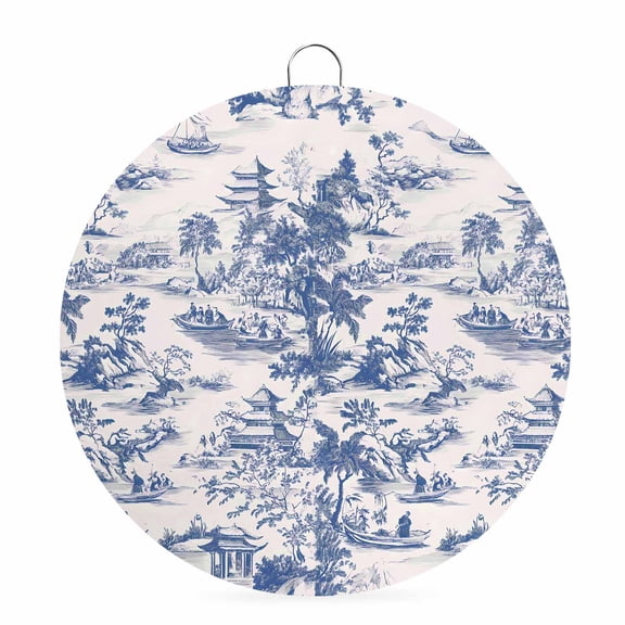 Round Metal Signs for Outside Blue Garden Landscape Tin Signs Stainless Steel Hook Welcome Home Sign Plaque Retro Chinese Style Metal Sign for Front Door Porch Hanging Wall Decor Gifts 6 Inch