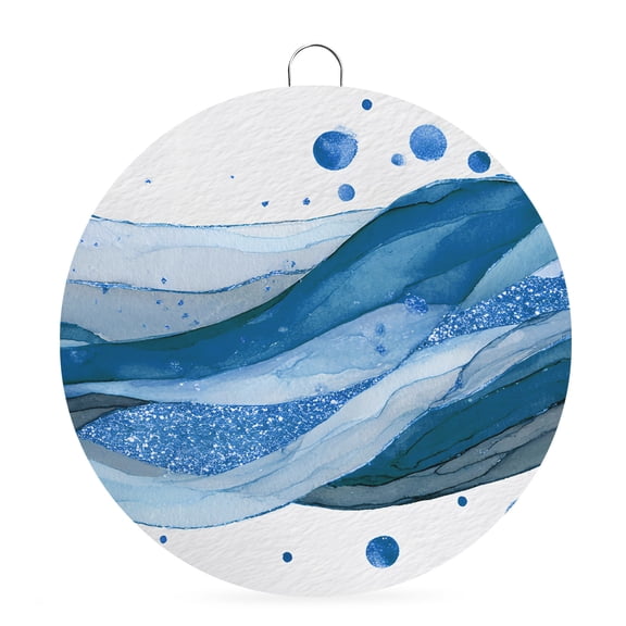 Round Metal Signs for Outside Blue Ink Polka Dots Tin Signs Stainless Steel Hook Welcome Home Sign Plaque Abstract Art Waves Lines Metal Sign for Front Door Porch Hanging Wall Decor Gifts 6 Inch