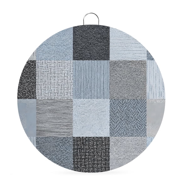 Round Metal Signs for Outside Blue Linen Squares Tin Signs Stainless Steel Hook Welcome Home Sign Plaque Boho Woven Fabric Metal Sign for Front Door Porch Hanging Wall Decor Gifts 6 Inch